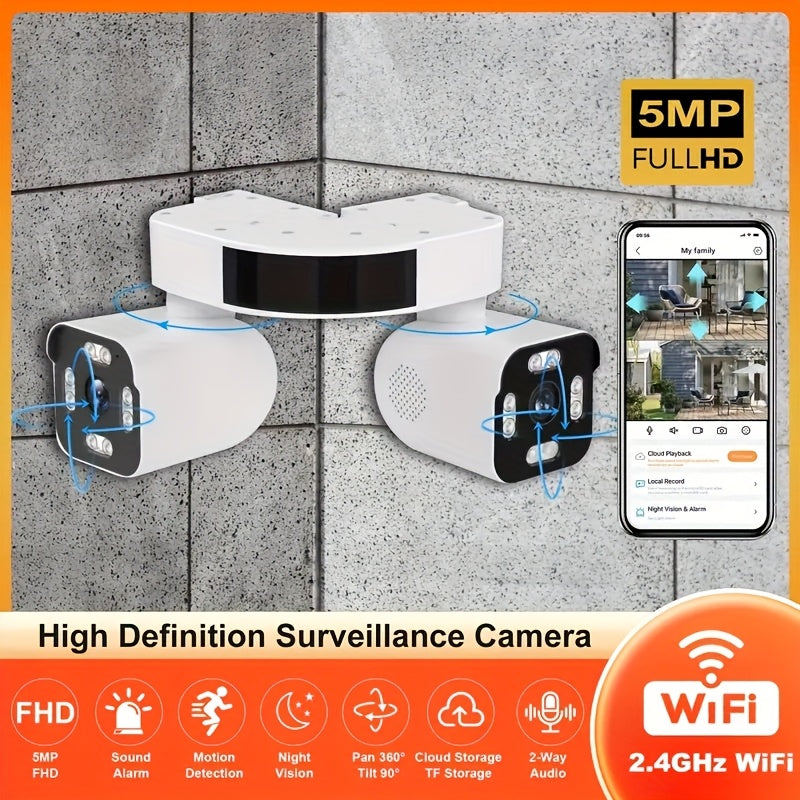 Wired-Power Dual Lens WiFi Security Camera with Listed 10X Electric Zoom, PTZ App Viewing, Night Vision, Two-Way Audio and Siren, Single or Two-Piece Options