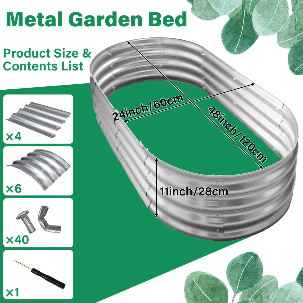 Galvanized Vegetable Garden Bed Set with Oval Metal Planter Design, Outdoor Raised Planting Boxes in Single and Multipack Options for Backyard Gardening