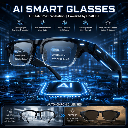 Magnetic Charging Translation Glasses for iOS and Android, Listed 160-Language AI Wearable with Microphone, Speaker and Voice Calls in Multiple Model Options