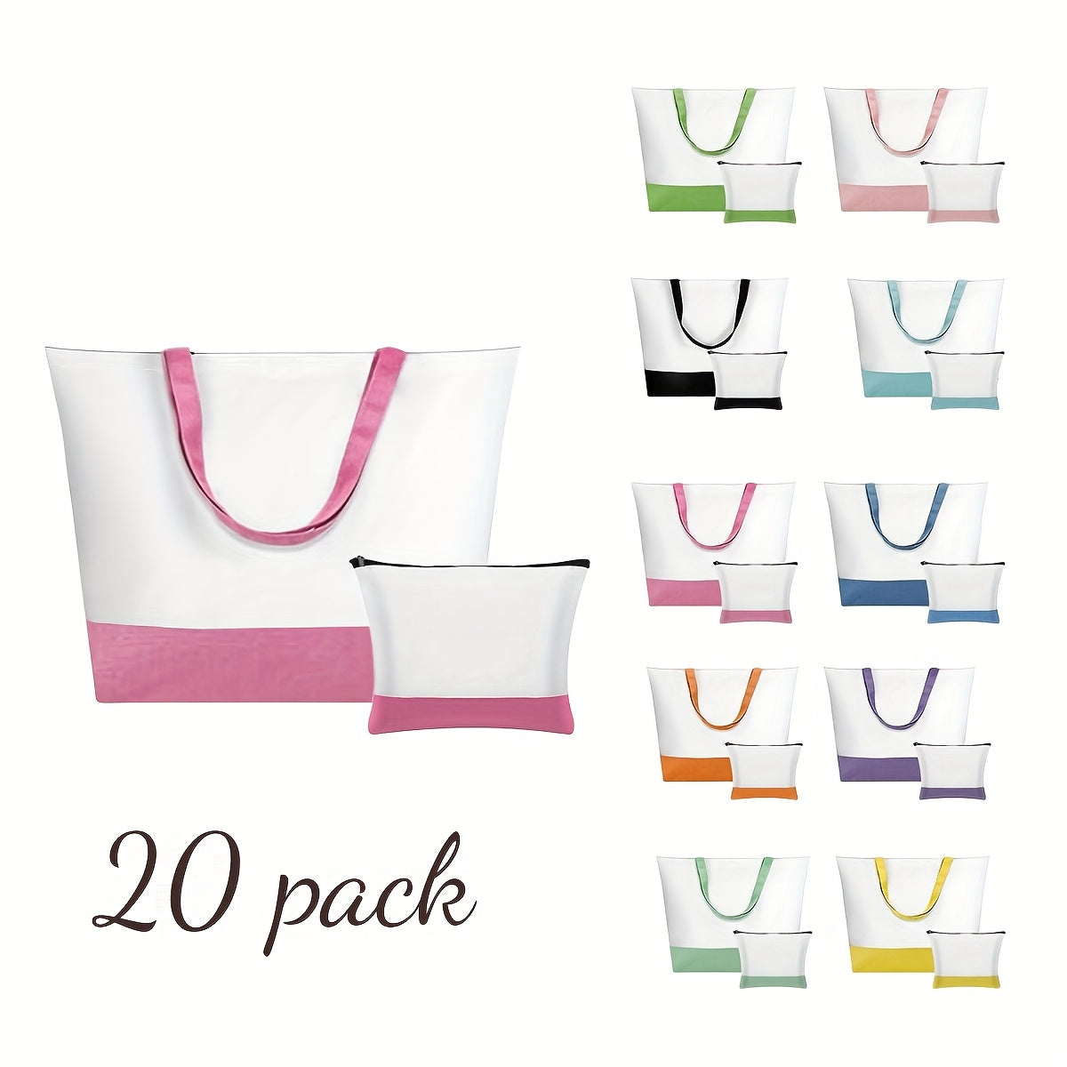Sublimation Tote and Makeup Bag Blanks with Listed 20-Piece Pack Options, Canvas Tote Crafting and Decorating Supplies for Personalized Designs and Gift Projects