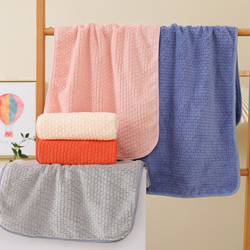 Coral Fleece Hand Towel Set of Four with Soft Fabric Wording, White, Black, Red, Gray and Unspecified-Color Options for Home Bathroom, Spa and Guest Room Routines