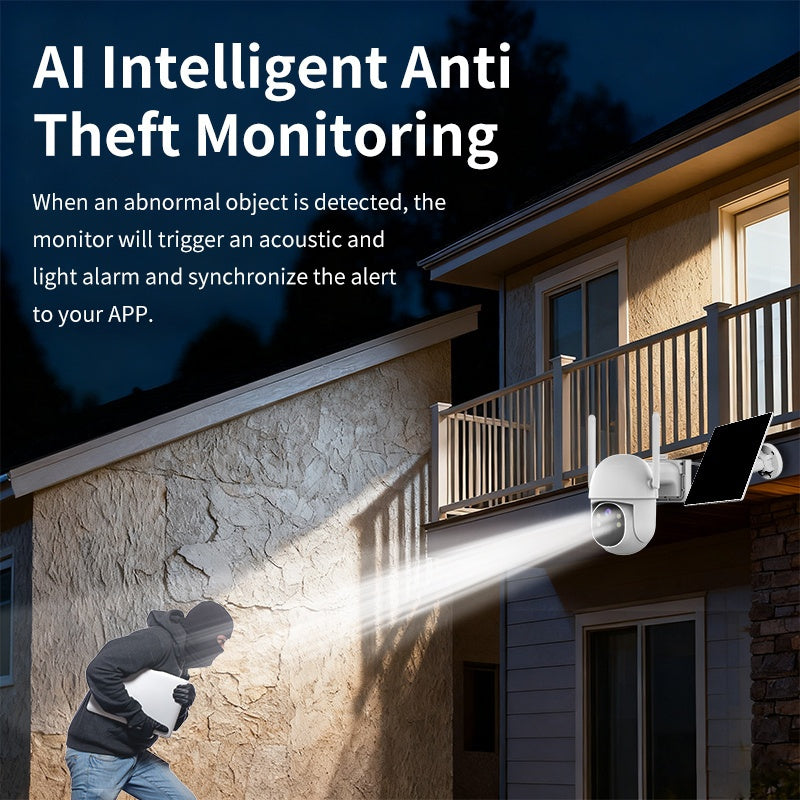 Solar WiFi Pan-Tilt Security Camera, 3MP Monitoring with Color Night Vision, Two-Way Audio, AI Detection and Sound Light Alerts, One Two or Four Camera Options