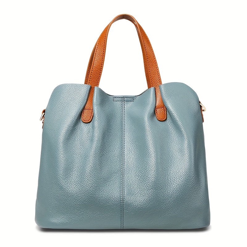 Wrist Strap Tote Handbag for Women with Listed Cowhide Leather and Crossbody Carry Styling, Five Color Options for Daily Outings and Travel Wardrobes