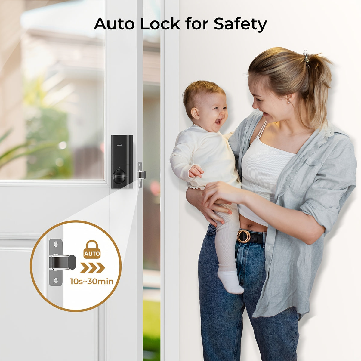 Electronic Deadbolt and Handle Set by ARPHA, Black Keyless Entry Door Lock with Listed 100 Codes, One-Time Password and Auto-Lock for Compatible Doors