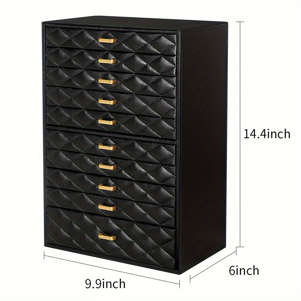 Extra Large Jewelry Box by FEIYAN, 10-Layer Faux Leather Storage Organizer with Drawers and Velvet Lining for Scandinavian-Style Bedroom Organization