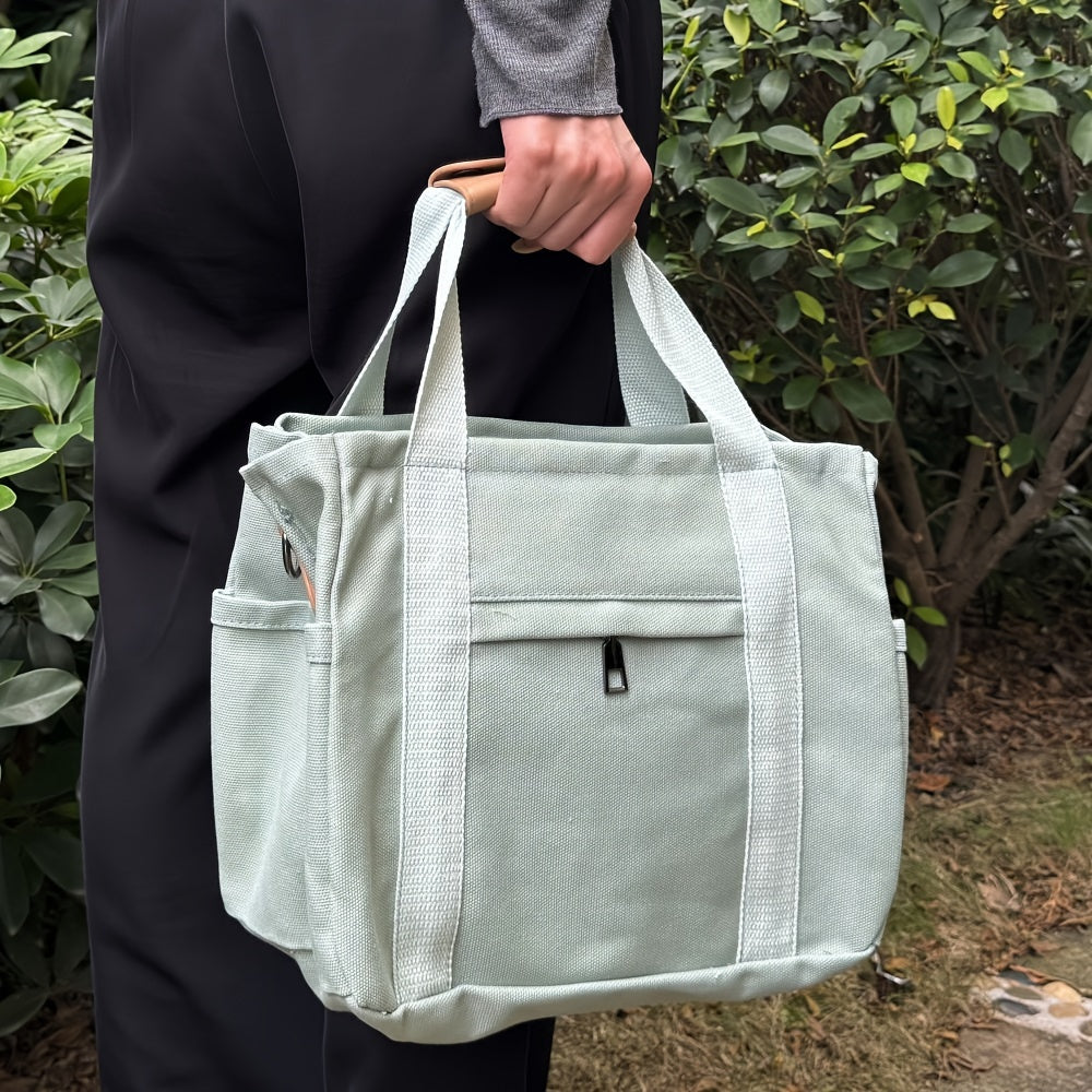 Multi-Pocket Tote Bag for Women with Zippered Main Compartment and Four Inner Slot Pockets, Casual Crossbody Shoulder Handbag in Five Colors for Daily Carry