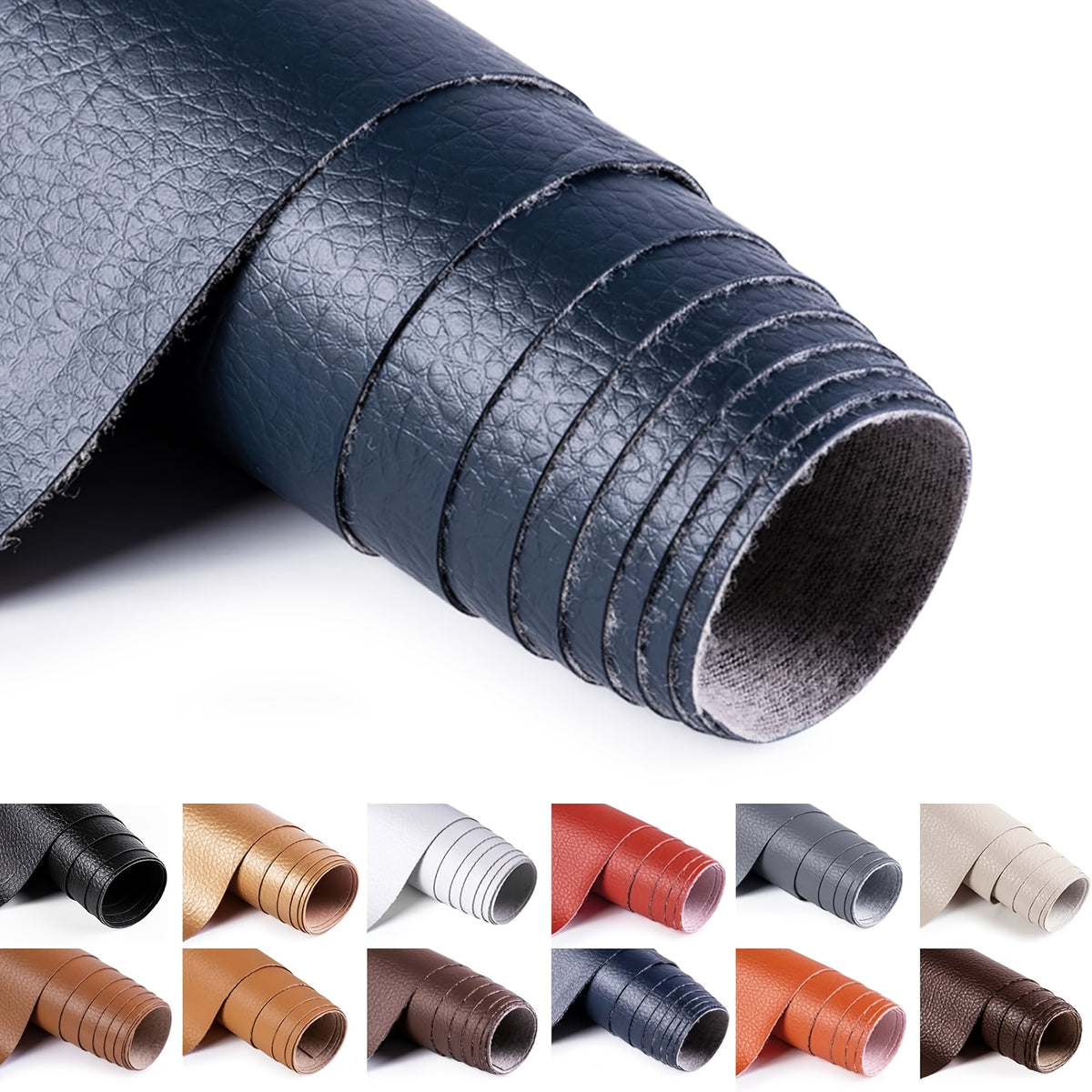 Faux Leather Upholstery Fabric 2 Yards with Backing, Listed 54-Inch Width and 0.7 mm Thickness, Leather-Textured Material in Multiple Colors for DIY Sewing