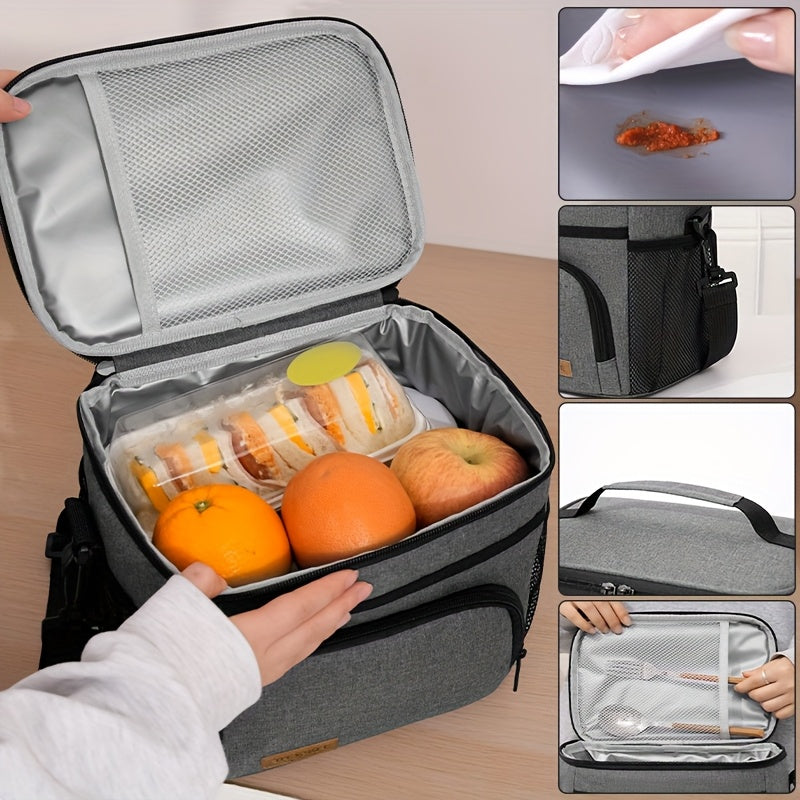Insulated Lunch Bag with Adjustable Shoulder Strap and Carry Handle for Everyday Meal Transport, Reusable Work Lunch and Picnic Carrier in Three Color Options
