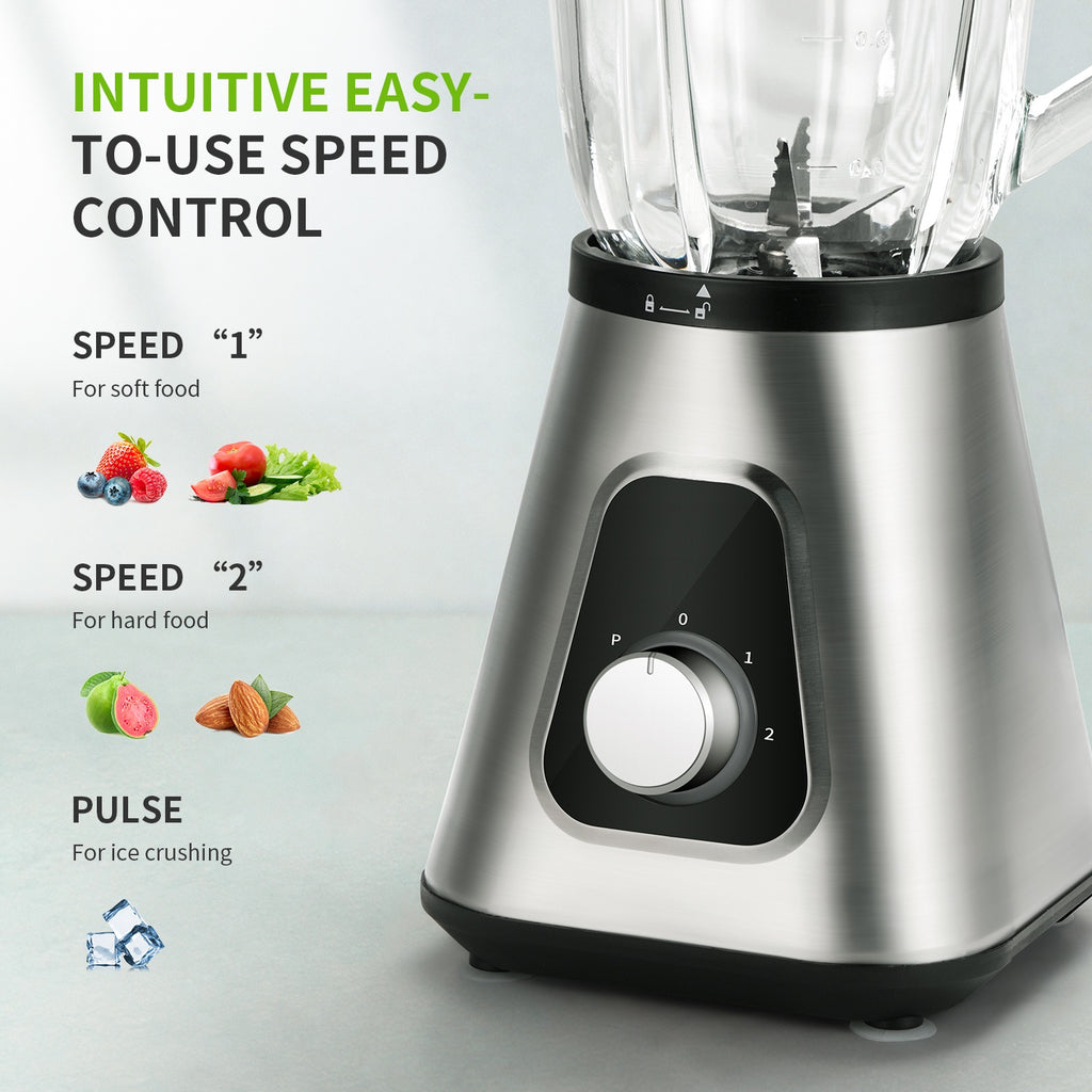 Countertop Blender with 52oz Glass Jar and 22oz Portable Cup, 3-Speed Silvery Kitchen Blender for Smoothies, Milkshakes, Sauces and Fruit Purees