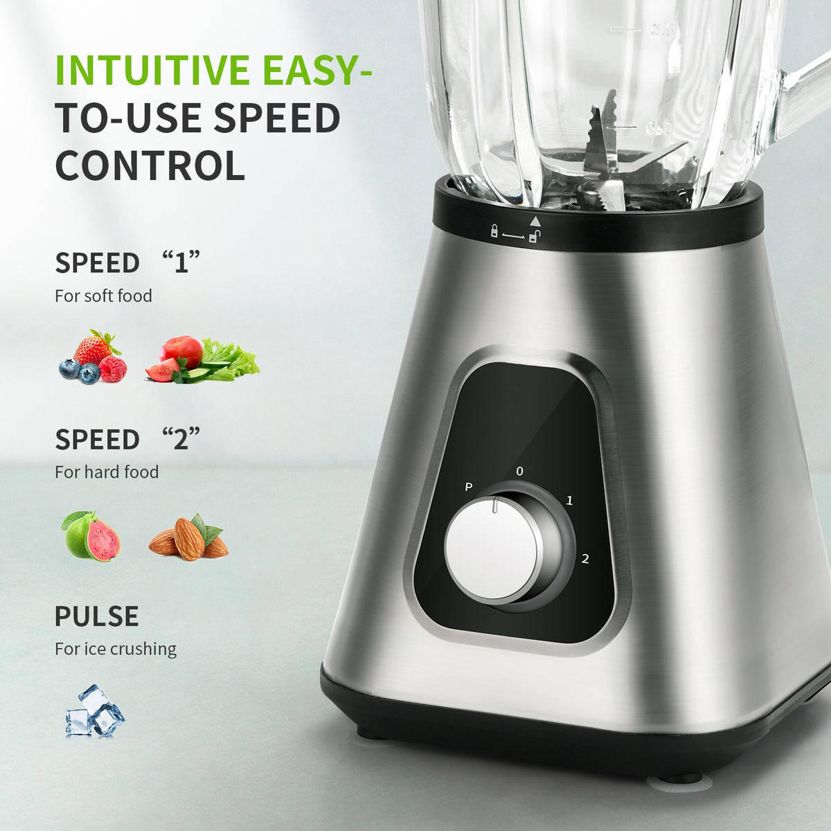 Countertop Blender with 52oz Glass Jar and 22oz Portable Cup, 3-Speed Silvery Kitchen Blender for Smoothies, Milkshakes, Sauces and Fruit Purees
