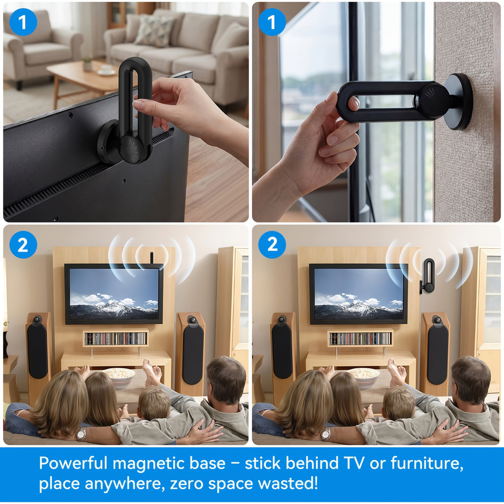 Digital TV Antenna Indoor and Outdoor, Long Range HDTV Signal with USB Power, 180° Rotatable Magnetic Base Mount for Smart and Legacy TVs, 4K 1080P Free Local Channels