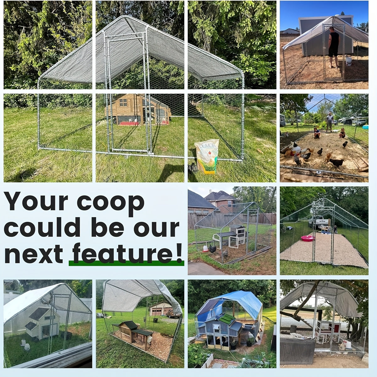 Metal Poultry Run Enclosure by SNDM, Outdoor Chicken Coop Cage with Listed Partial Cover, Mesh Walls, Access Doors and Latches in Three Unit Options