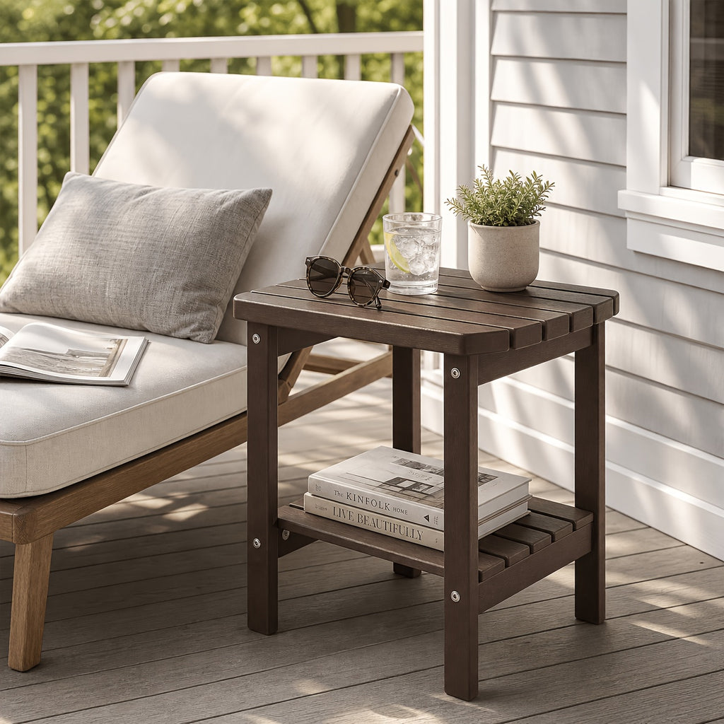 HDPE Adirondack Side Table with Rounded Corners and Two-Tier Storage, YXHDPE006 Patio End Table in Five Colors for Porch, Deck, Garden and Indoor Accent Use