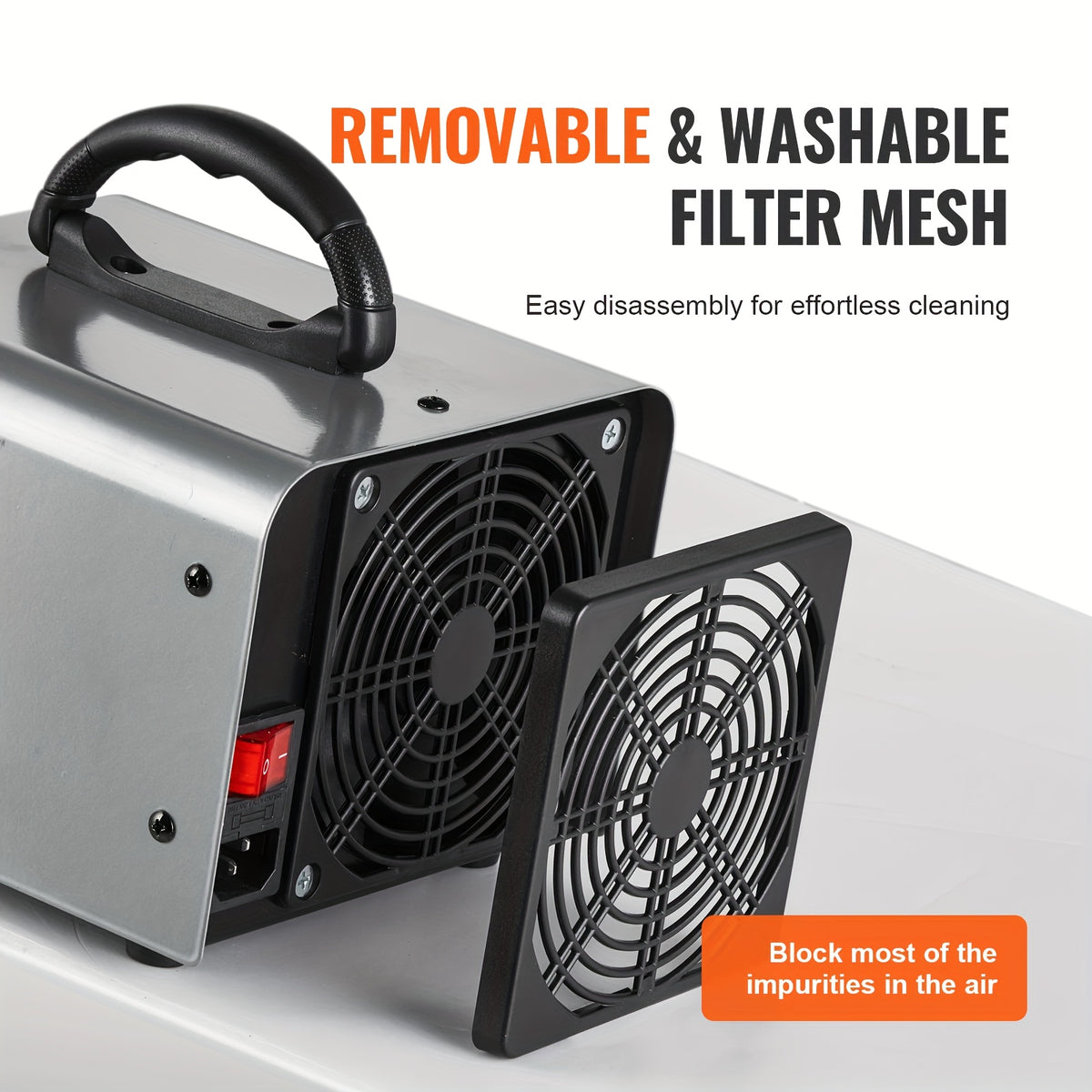 Timer-Controlled Ozone Generator with Listed 36000mg/h Output, Humidity Display, Removable Mesh and Carry Handle, Single Unit with Exposure Safety Warnings