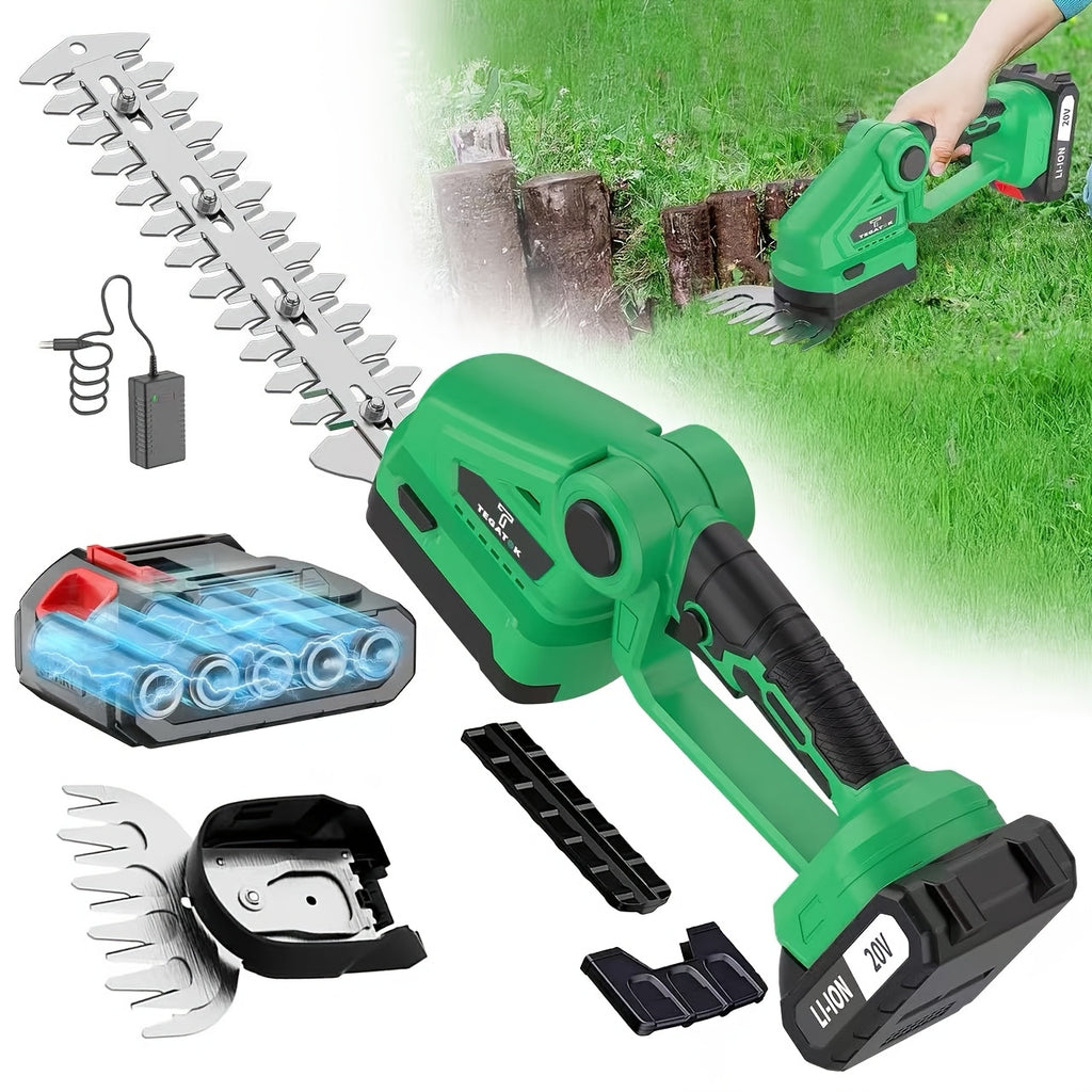 Cordless Hedge Trimmer by TEGATOK with Listed 20V Power, One- or Two-Battery Kit Options and Extended Model for Garden Shrub Trimming and Lawn Care