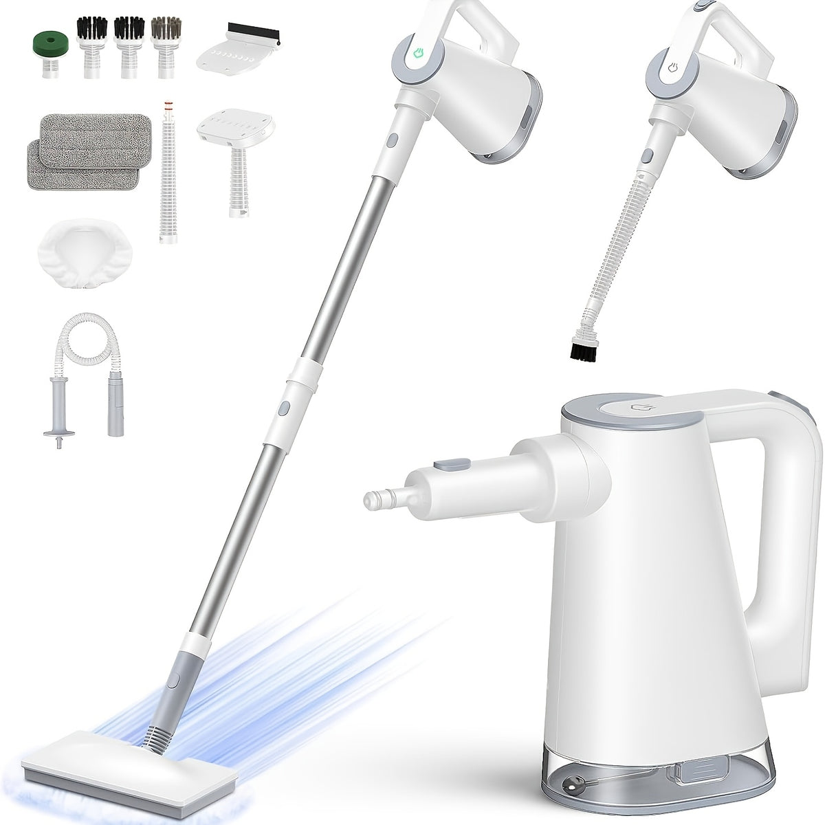 Steam Mop with Detachable Handheld Cleaner, Listed 10-in-1 Multipurpose Design and 2 Cleaning Pads in Purple or White for Compatible Home Cleaning Tasks