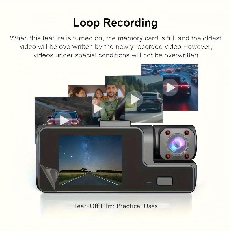 Dual or Triple Lens Dash Cam, Black Vehicle Camera with Listed 1080P Front and 720P Rear Recording, Loop Recording and G-Sensor References, Select 32G and Wi-Fi Options