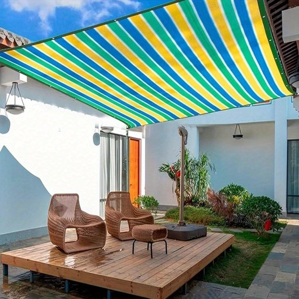 Sunshade Net with Multicolor Stripe Wording, Breathable Mesh Design and 78.74-Inch Square or 78.74 by 118.11-Inch Options for Garden and Terrace Shade Planning