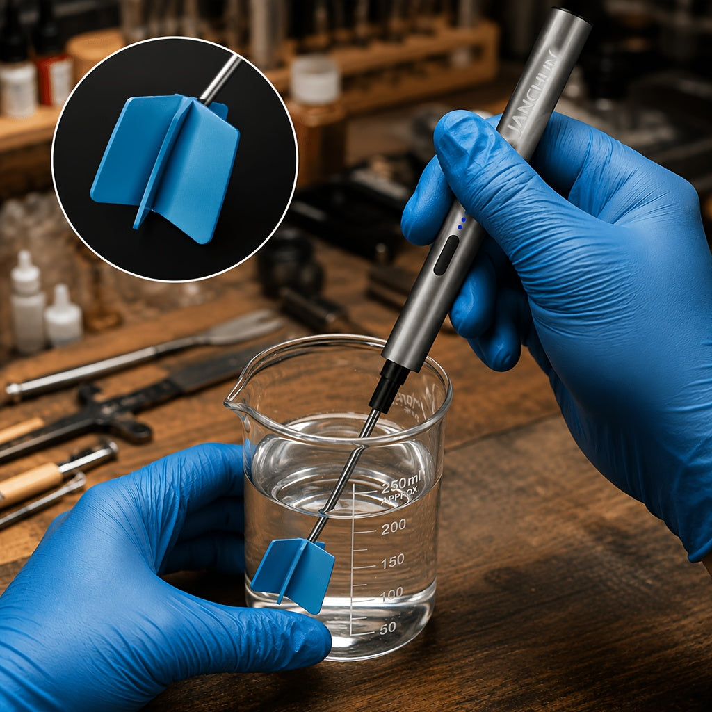 Electric Epoxy Resin Mixer by JANCHUN, Sky Blue Handheld Craft Mixing Tool with Four Reusable Paddles, Two Stirring Sticks and USB Charging Cord for Compatible Resin Projects