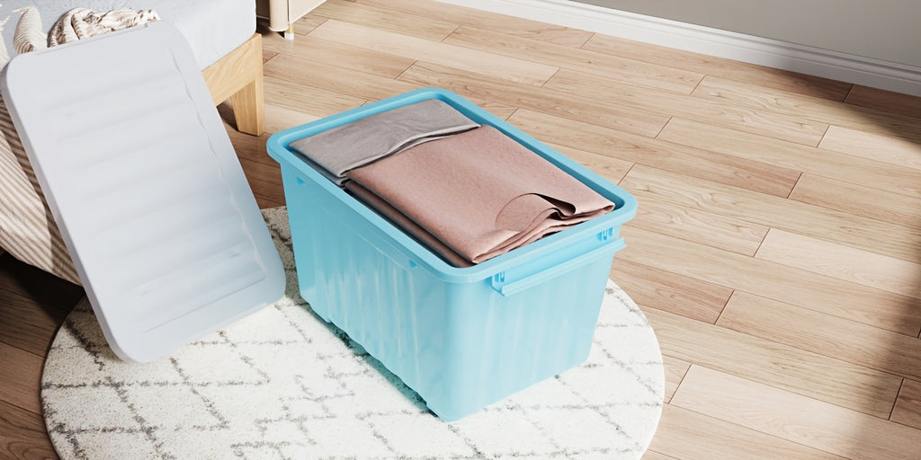 Rolling Storage Bins with Lids and Listed Stackable Plastic Design, 72QT Four or Six Pack and 97QT Four Pack Options in Four Colors for Household Organization