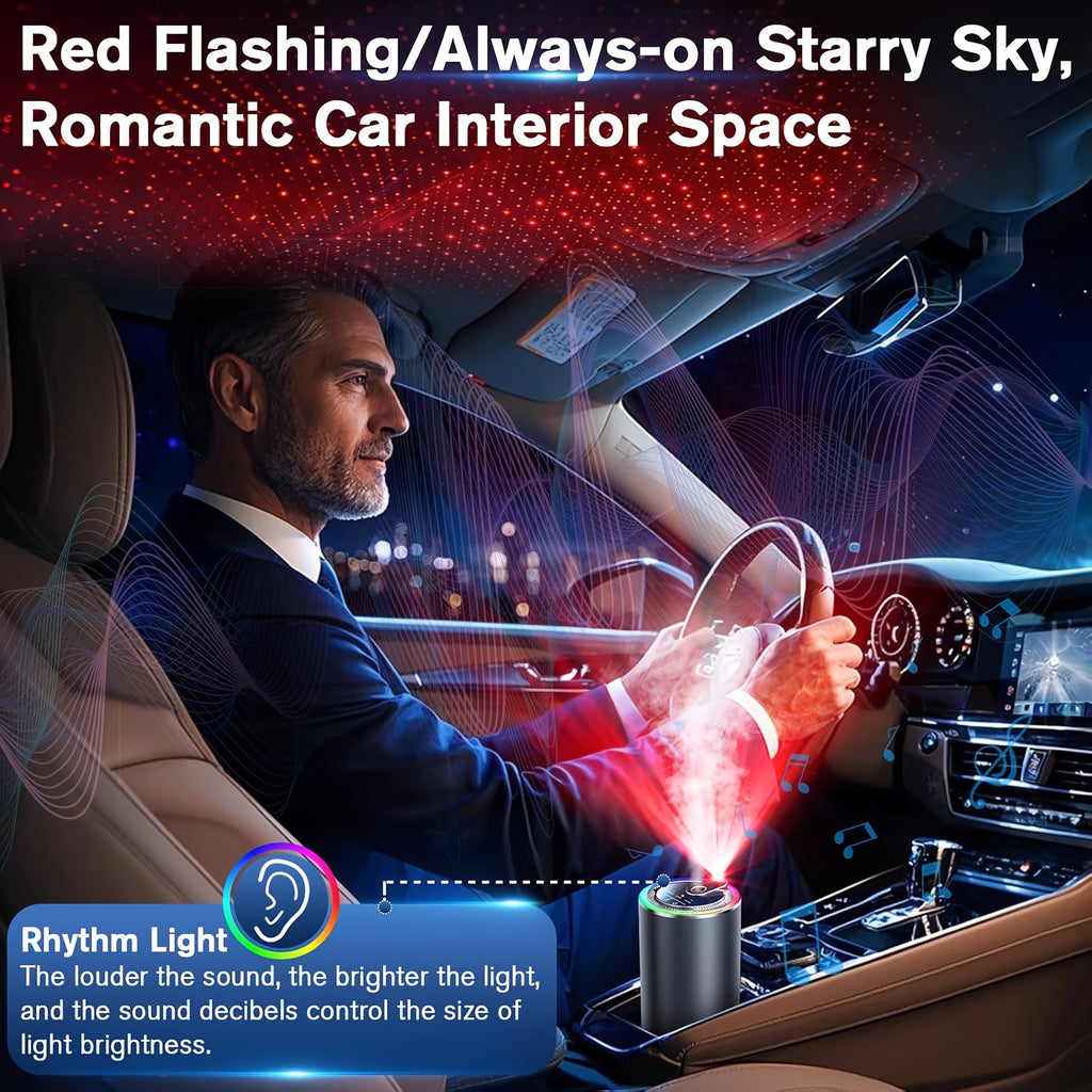 Starry Sky Car Fragrance Diffuser with Adjustable Scent Intensity and Dynamic Lights, One or Three Bottle Fragrance Options for Vehicle Interior Styling