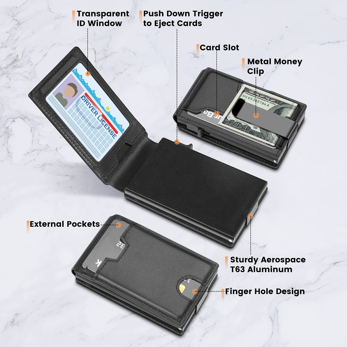 Pop Up Card Wallet for Men with Money Clip and ID Window, Slim Aluminum Bifold Credit Card Holder with Listed RFID Blocking Design for Everyday Carry