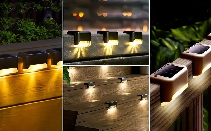 Warm White Solar Step Lights, 16 or 32-Pack Outdoor LED Accents with ABS Housing, Screw Mounting and Automatic On/Off in Black, White or Brown