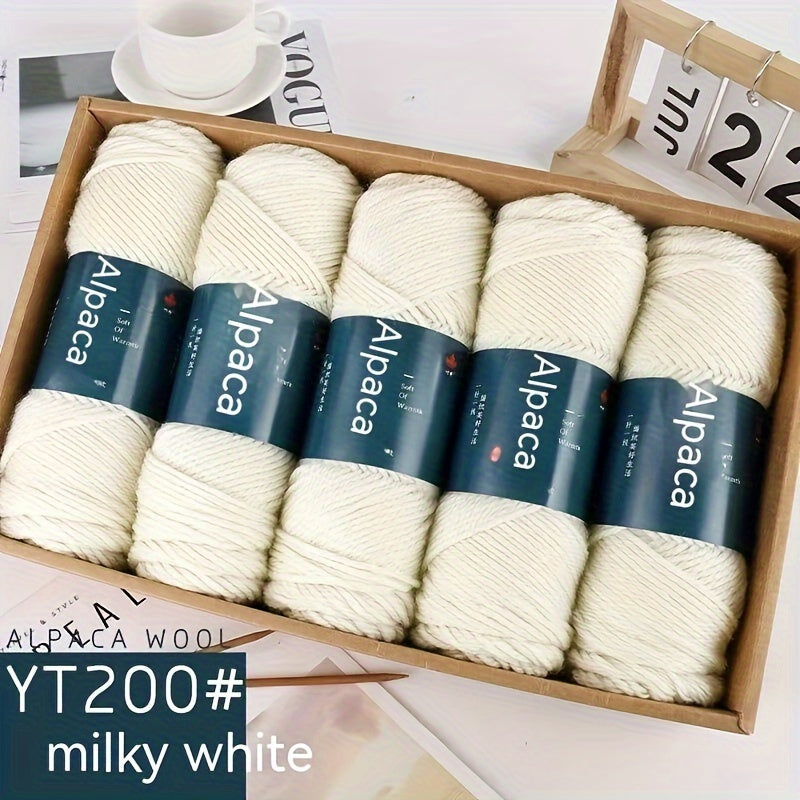 Alpaca Blend Knitting Yarn, Five-Piece Set with Listed 95% Alpaca and 5% Acrylic, 3.53 oz per Piece for 4–5 mm Needles and Handmade Scarves, Hats or Sweaters