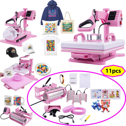 Combo Heat Press Machine with 5-in-1 or 8-in-1 Attachment Sets, 15x15 and 15x12 Inch Options or 12x10 Inch Textile-Only Press for DIY Customization