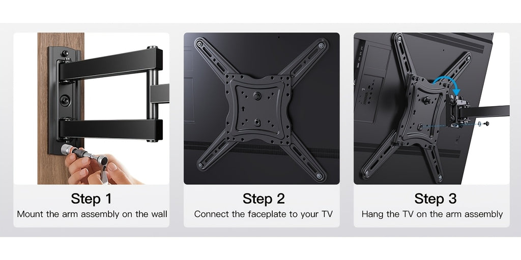 Swivel TV Wall Mount in Black, Rotating Bracket for Compatible Flat Panel Televisions, Space-Saving Wall Installation for Living Rooms and Home Theater Setups