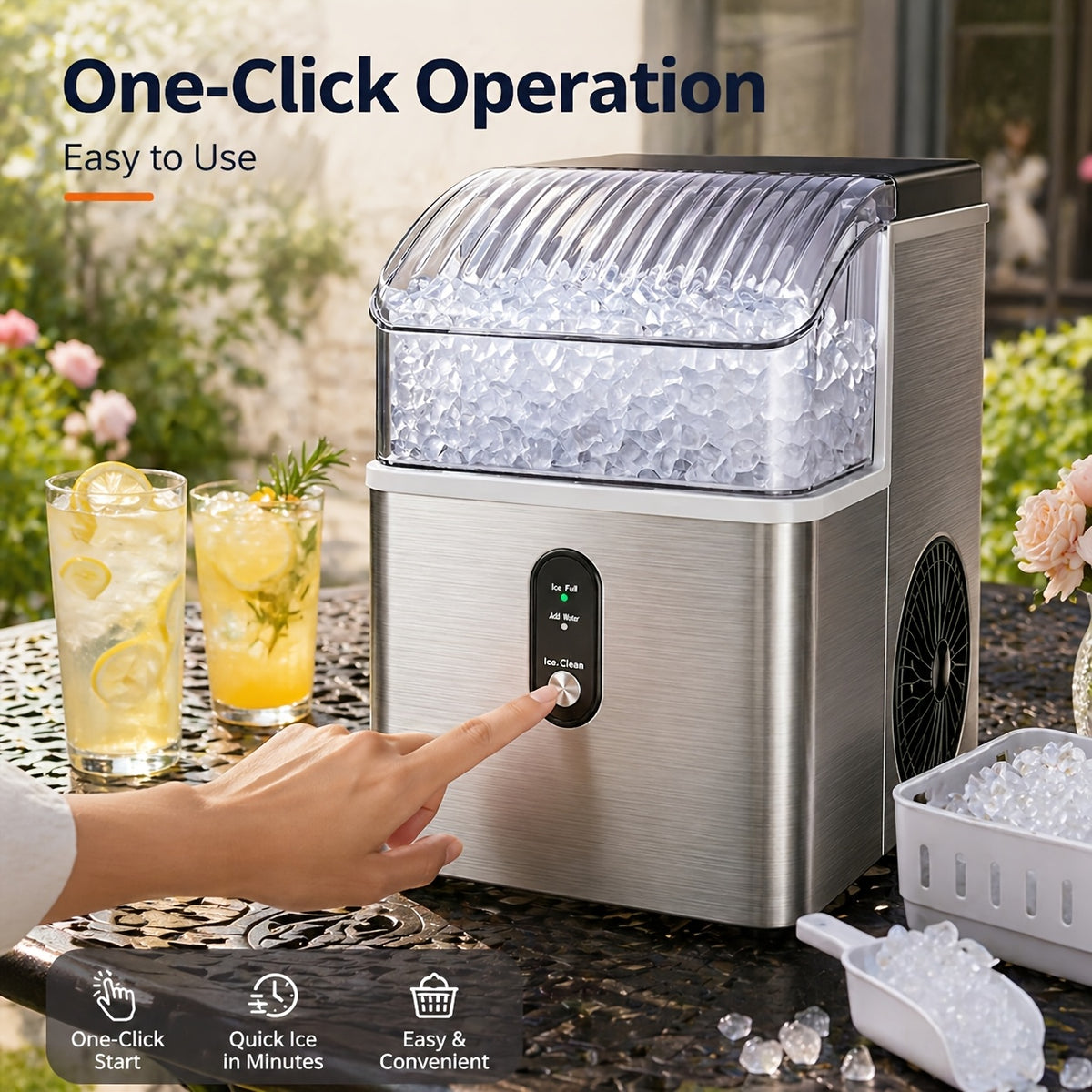 Self-Cleaning Countertop Ice Machine for Home and Kitchen, Nugget or Bullet Ice Model Options with Listed 35lb or 26lb Output for Everyday Drinks