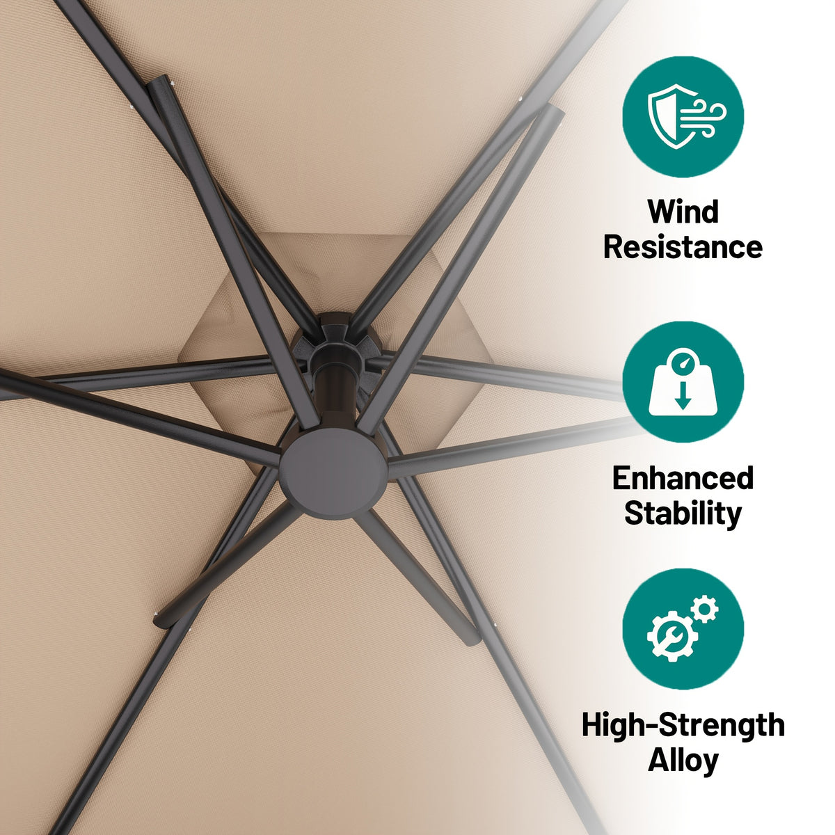 Cantilever Patio Umbrella, 10ft Offset Hanging Shade with Listed Tilt and Crank Operation, Six Ribs and Eleven Color Options for Pool Deck, Backyard and Garden Seating