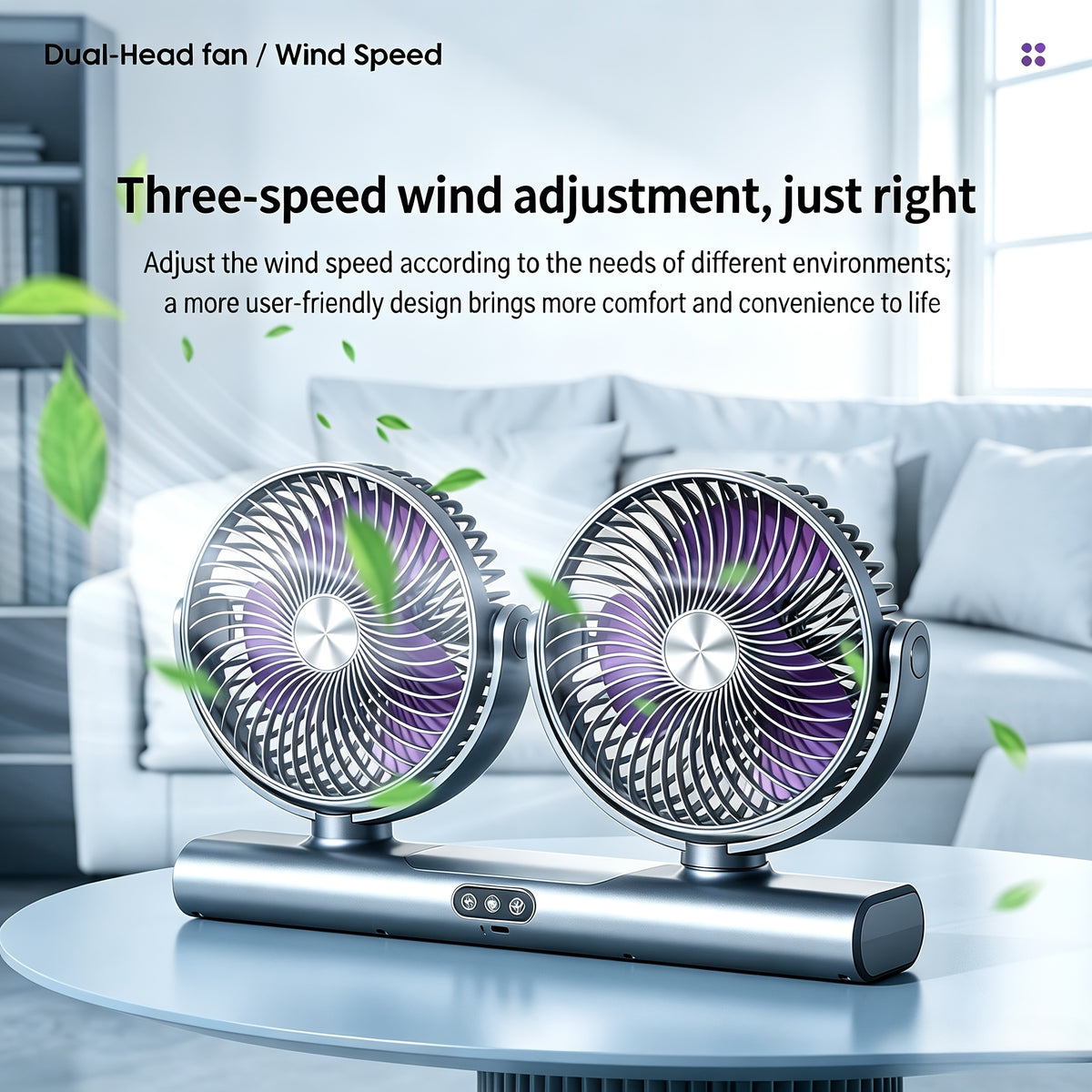 USB Fan with Night Light, 3-Speed Portable Ceiling and Wall Fan with Multi-Angle Airflow for Bedroom, Office Desk, Dorm and Camping