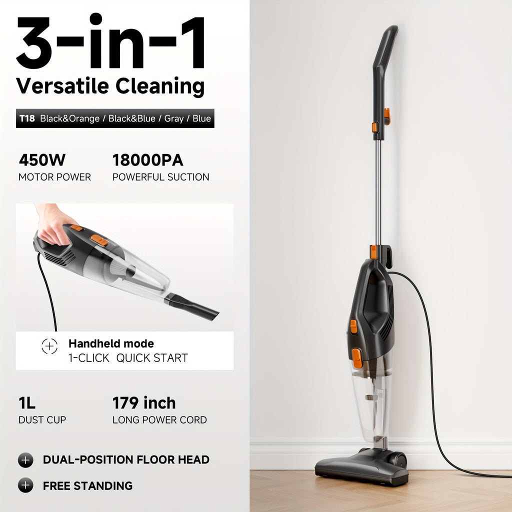Convertible Stick Handheld Vacuum with Listed 6-in-1 Basic Design, 5.18lb Weight, Washable HEPA Filter, Dust Cup and Crevice Tool in Four Home Cleaning Color Options