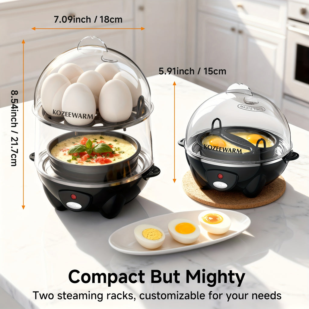 Layered Egg Cooker with Auto Shut-Off, Single or Double Layer Model Options for Boiled Eggs, Scrambled Eggs, Omelets, Steamed Vegetables and Dumplings
