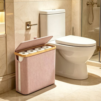 Toilet Paper Storage Basket with Bamboo and 600D Oxford Cloth References, Listed 9–12 Roll Capacity Bathroom Organizer in Five Color Options
