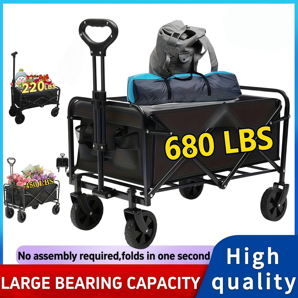 Foldable Utility Cart with Detachable 600D Oxford Fabric and Four Wheels, Alloy Steel Frame Wagon Models for Camping Supplies, Garden Gear and Grocery Transport