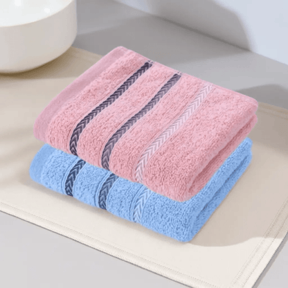 Two Tone Bathroom Towel Set of 2 with Reinforced Edge Stripes, Soft Lightweight Towels in Six Paired Color Options for Everyday Home Drying Routines