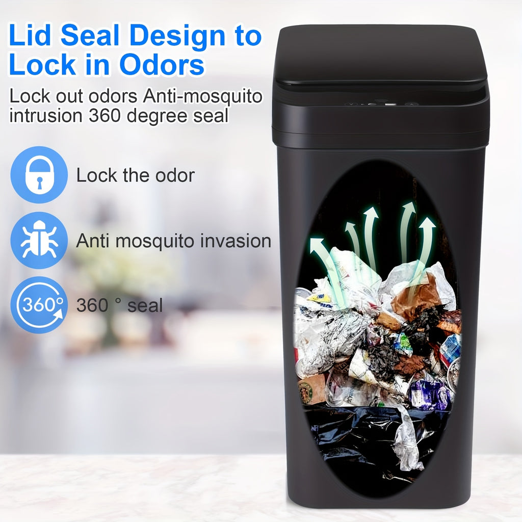 2.8 Gallon Touchless Trash Can Set, Two-Piece Slim Motion Sensor Garbage Bins with Automatic Lids in White or Black for Bathroom, Bedroom and Home Office