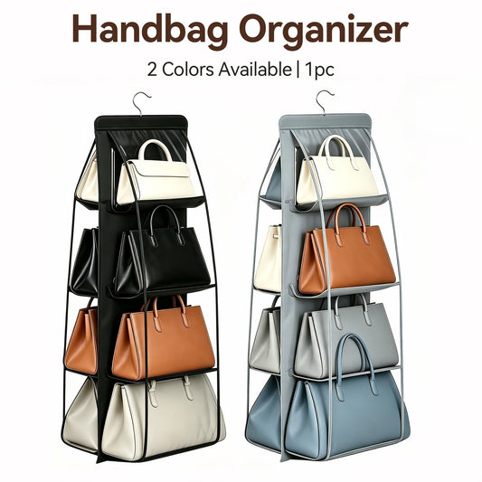 Hanging Handbag Closet Organizer, Foldable Oxford Cloth Purse Storage Rack with 6- or 8-Compartment Black and Gray Options for Bags and Accessories