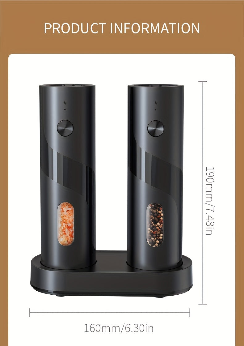 LED Salt and Pepper Grinder with Rechargeable Electric Grinding and Adjustable Coarseness, Black or Green Options Including Two-Piece Charging-Base Labels