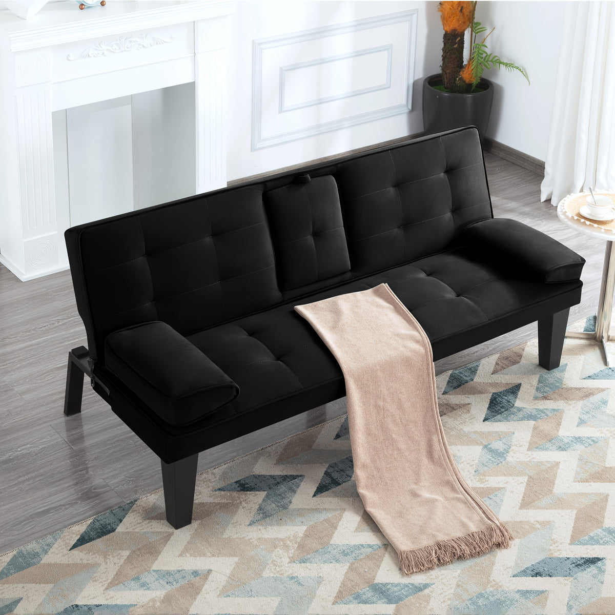 Foldable Sofa Bed with Frame and Fabric Upholstery, Gray Black or Blue Convertible Seating for Apartment Living Rooms, Dorms and Studio Furniture Layouts