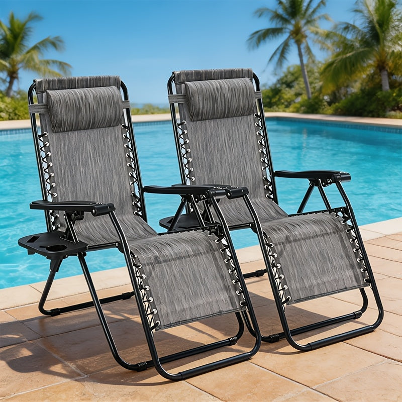 Zero Gravity Chair Set of Two with Adjustable Reclining, Listed Breathable Fabric, Cup Holder Trays and Headrest Pillow for Patio, Camping and Backyard Lounging