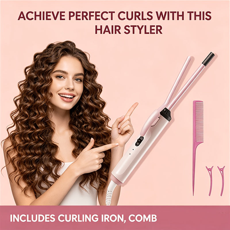 9mm Travel Curling Iron, Ultra-Fine Mini Curling Wand for Tight Curls, Teddy Curls, Airy Bangs & Water Waves, Fast Heating, for Short Hair, Men & Women, Holiday Gift, Pink