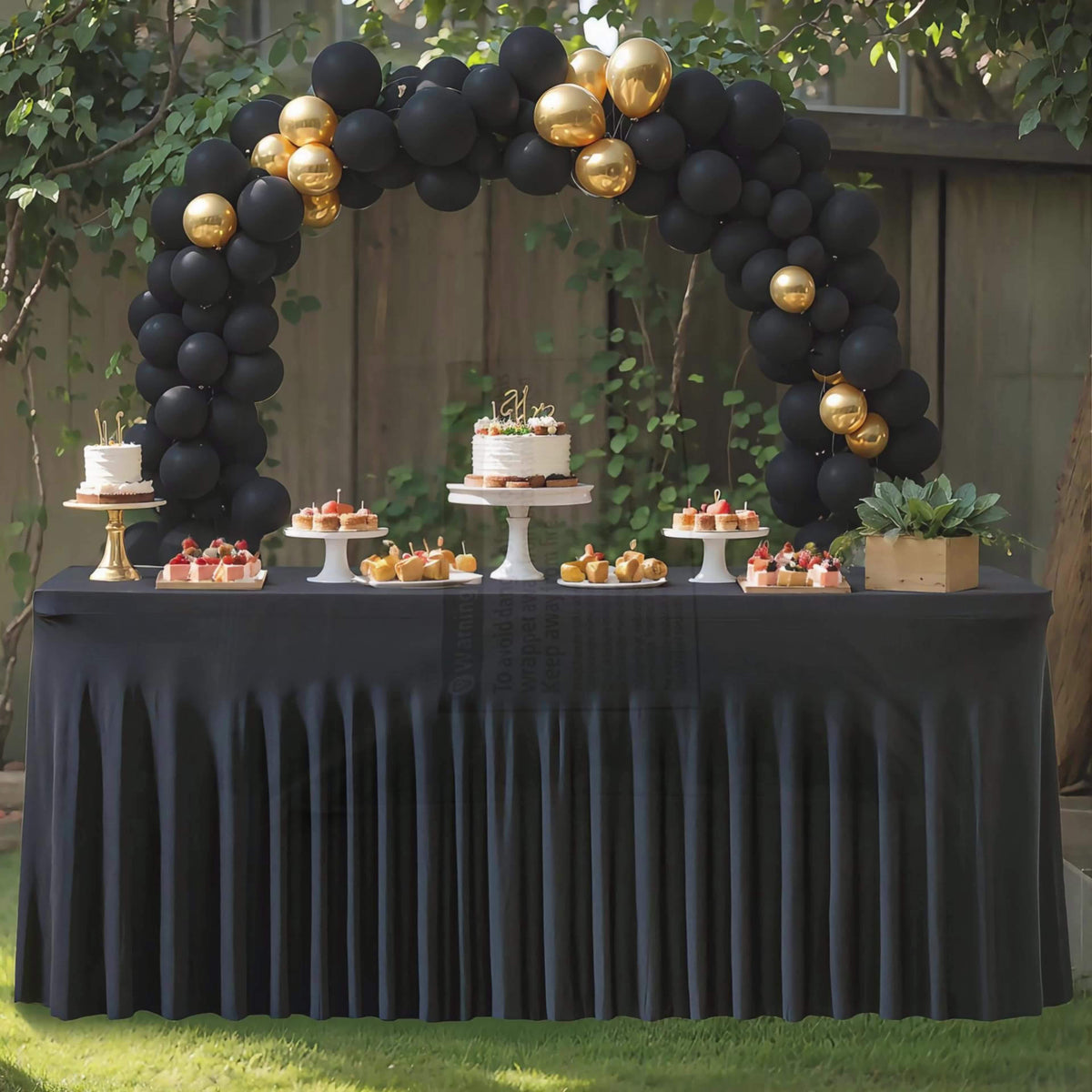 Ruffled Tablecloth for 4-Foot Rectangular Tables, One-Piece Polyester Spandex Table Cover with Integrated Skirt for Wedding Buffets, Dessert Displays and Parties