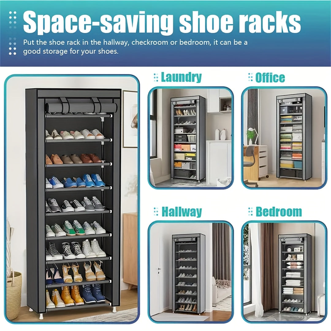 Non-Woven Shoe Cabinet with 10-Layer Storage and Narrow Space-Saving Design for Entryway, Closet, Bedroom and Dorm Footwear Organization