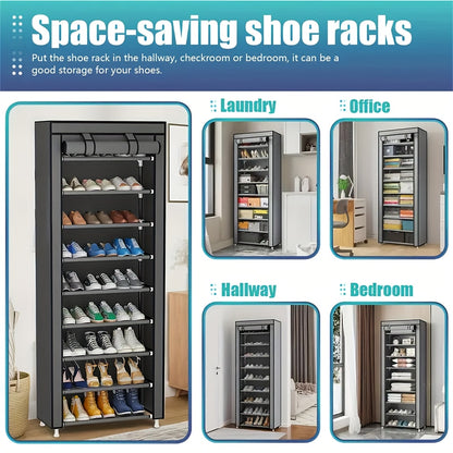 Non-Woven Shoe Cabinet with 10-Layer Storage and Narrow Space-Saving Design for Entryway, Closet, Bedroom and Dorm Footwear Organization