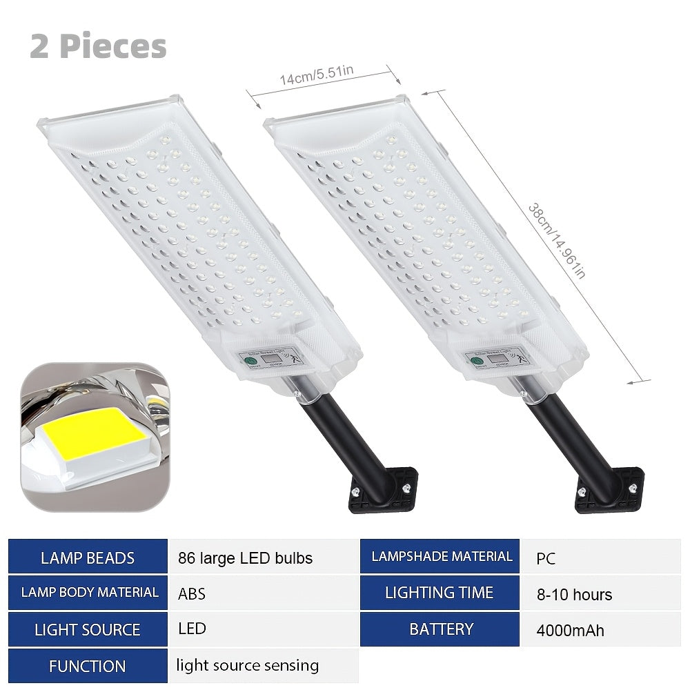 LED Solar Street Lamp Set with Motion Sensor and Remote Control References, Two-Piece Option Labels for Garden, Terrace and Parking Area Lighting