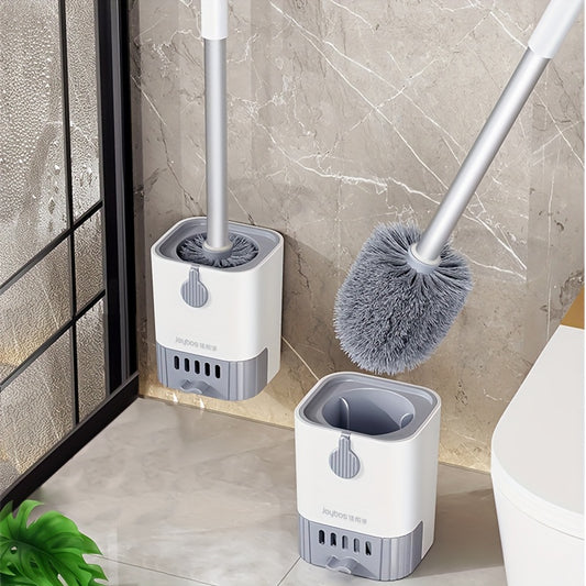 Toilet Brush with Holder, White Wall-Mounted Bathroom Cleaning Set with Long Handle and Flexible Brush for Everyday Toilet Bowl Care and Organized Storage