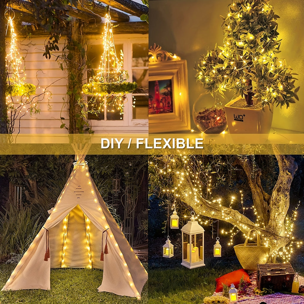 Two-Pack Solar Fairy Lights in Warm White, White or Multicolor, Eight-Mode Wording for Garden, Tree and Holiday Displays with 104Ft 300LED Size Label